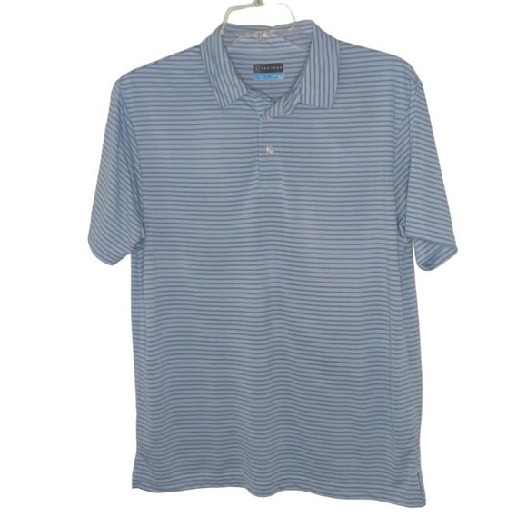 PGA Tour Golf Men's Polo Shirt Medium Blue Striped Short Sleeve - Picture 1 of 5